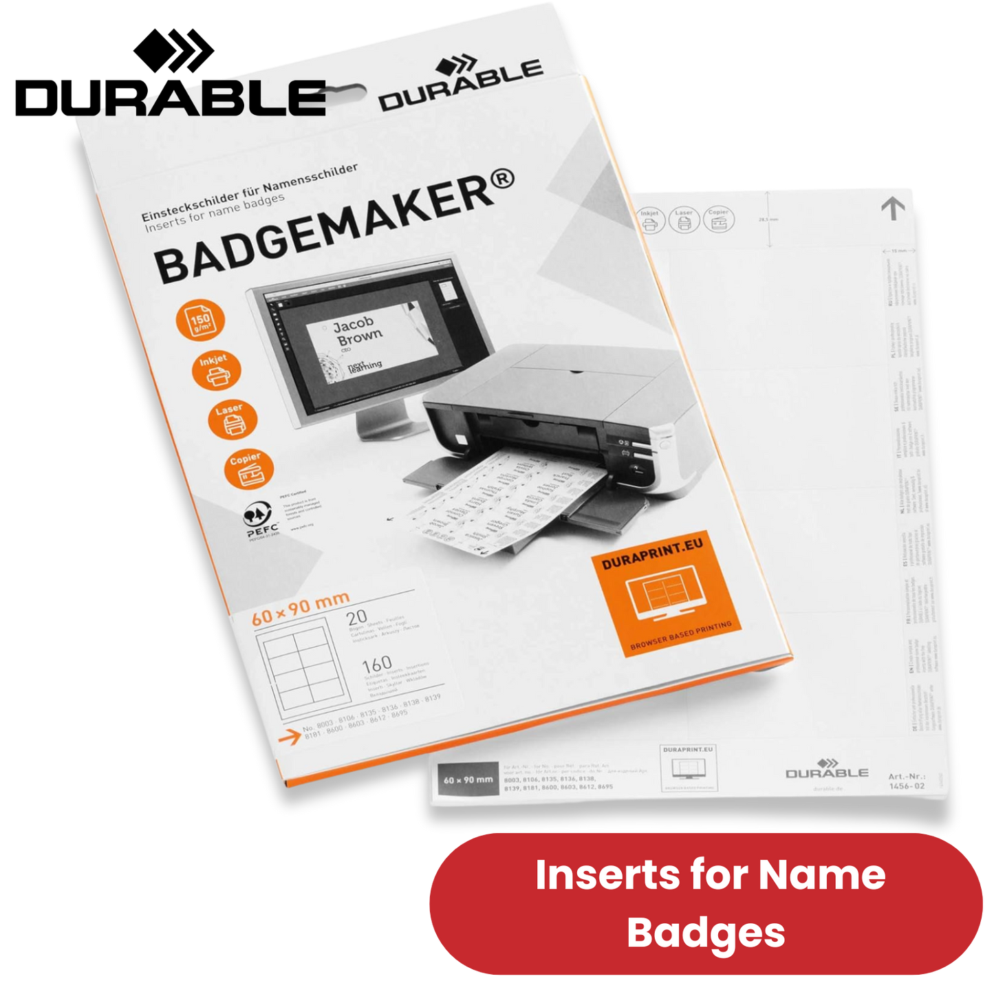 Durable BADGEMAKER Inserts 60 x 90 mm - Pack of 160 Inserts - White -  1 to 5