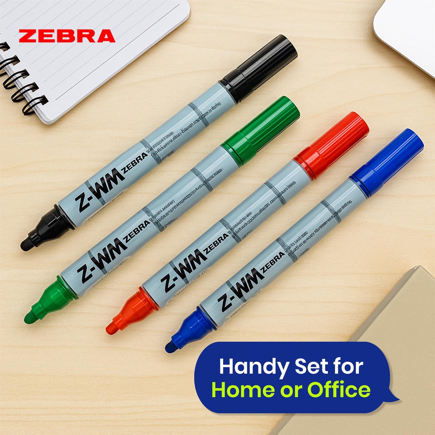 Zebra Whiteboard Pens 4 Pack with 2mm Bullet Tip and Magnetic Eraser for Daily Use
