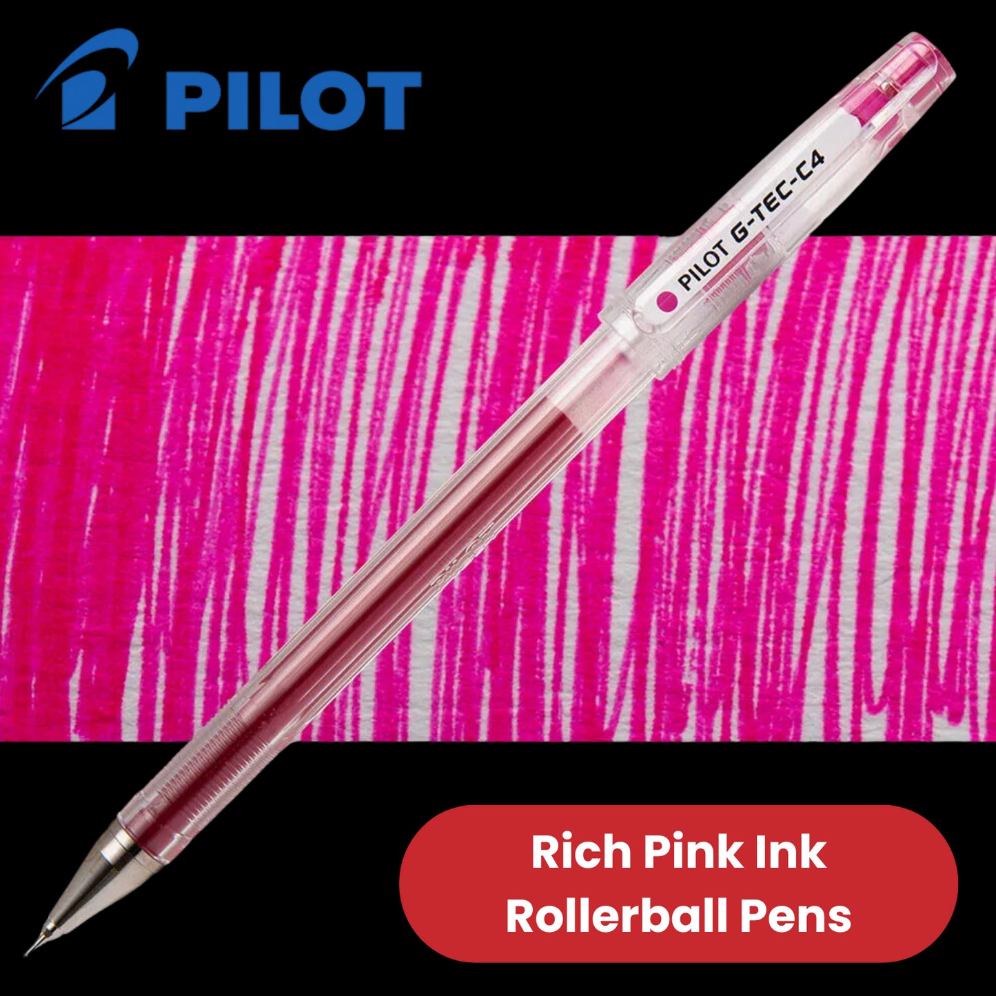 Pilot G Tec C4 Gel Rollerball Pens Microtip Extra Fine 0.4mm Gel Ink - Pink