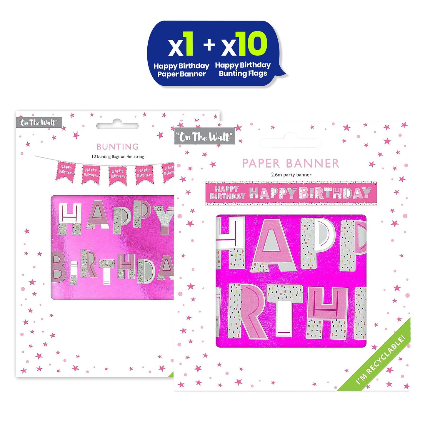 Happy Birthday Pink Bunting and Banner Set Ready to Hang Paper Party Decor