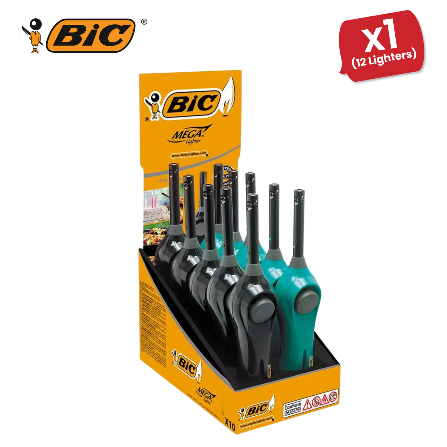 BIC Mega Standard Utility Lighter Blue & Black - Box of 10
