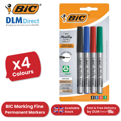 BIC Marking Fine Permanent Markers 4 Pack Assorted Colors for Multi-Surface Use
