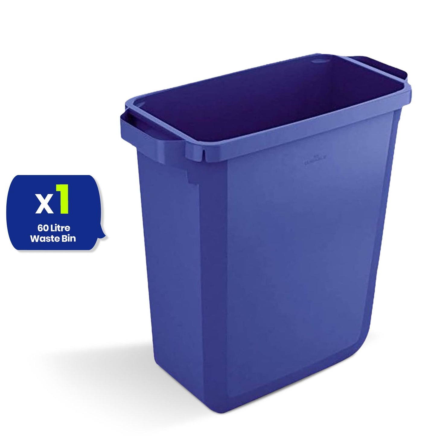 60L Durable DURABIN Blue Plastic Waste Bin with Open Top & Handles for Home & Office