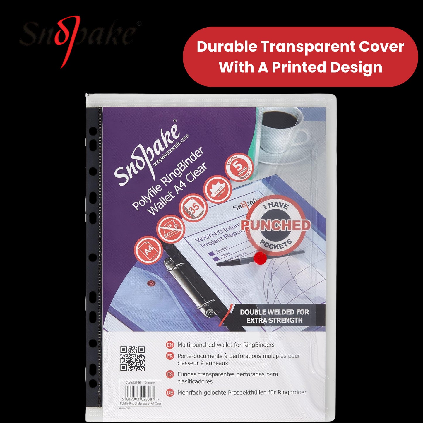 Snopake Polyfile Ringbinder Wallet Clear for Secure Document Storage - Pack of 5