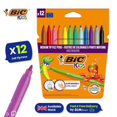 BIC Kids Kid Couleur Felt Medium Blocked Tip Colouring Pens - Pack of 12