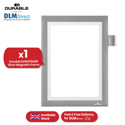 Durable DURAFRAME Magnetic Frame, Silver A5 Wall Mount Magnetic Display with Pen Holder for Work