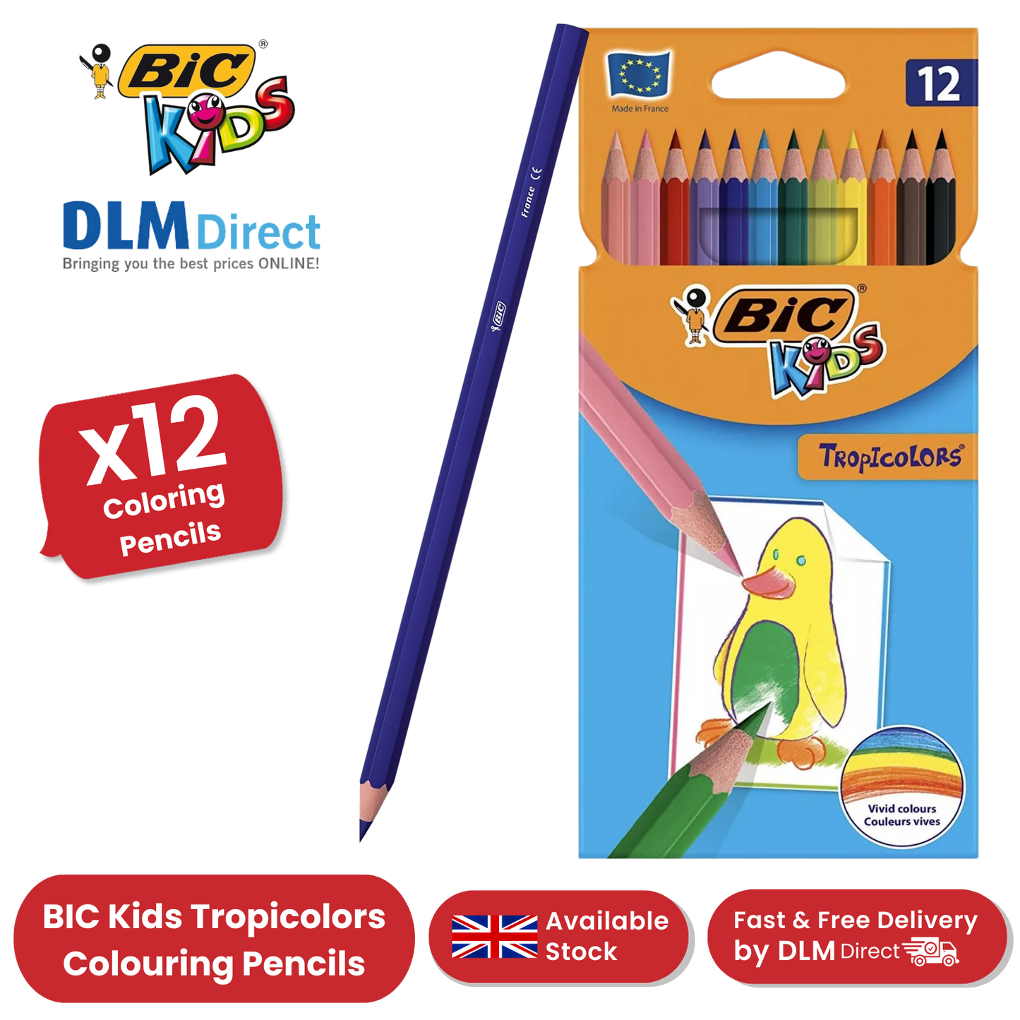 BIC Kids Tropicolors Colouring Pencils, Vibrant Colors - Creative Fun Pack of 12