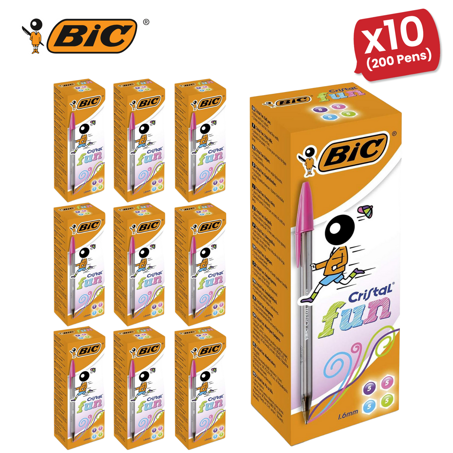 20x BIC Cristal Fun Ballpoint Pens 1.6mm Assorted Colours