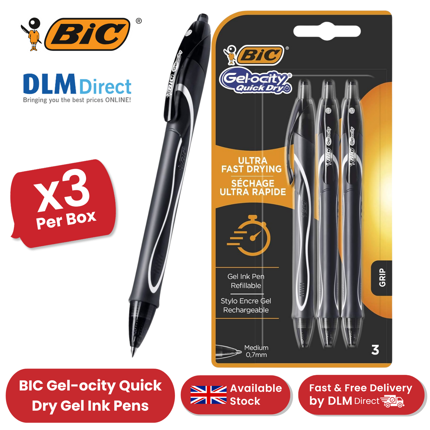 BIC Gelocity Quick Dry Gel Pens Black Ink Medium Point