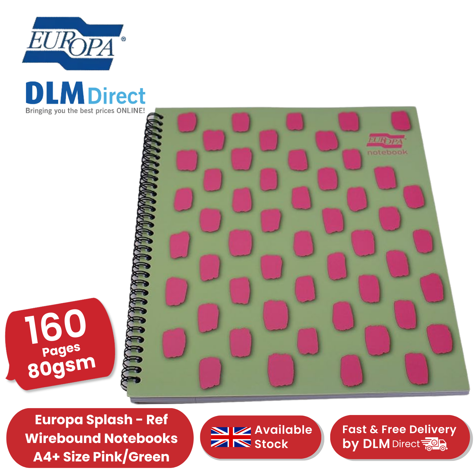 Europa Splash A4+ Notepad Wirebound 160 Pages 80gsm FSC Paper Ruled Pi ...