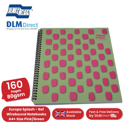 Europa Splash A4+ Notepad  Wirebound 160 Pages 80gsm FSC Paper Ruled Pink