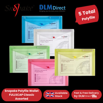Snopake Polyfile Wallet FULLSCAP Classic Assorted - Pack Of 5 - 1 to 5 Packs