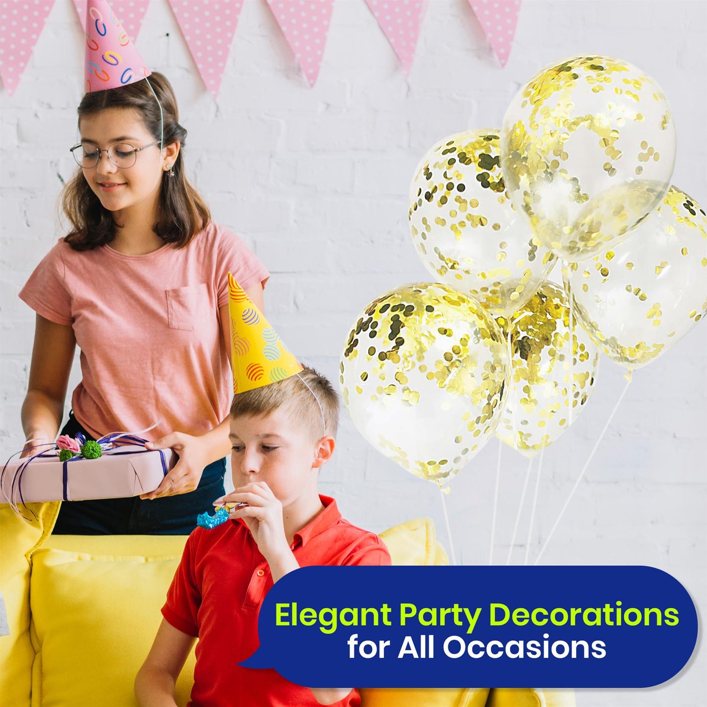 Gold Confetti Balloons 12 Inch Pack of 5 for Birthdays & Celebrations