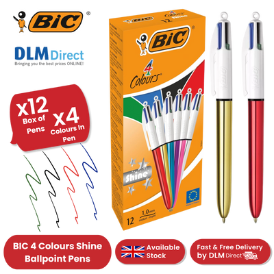 BIC 4 Colours Shine Ballpoint Pens Medium Point (1.0 mm) - Box of 12