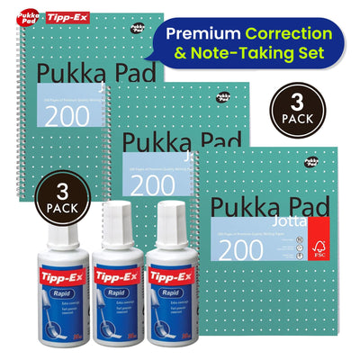 3x Tipp-Ex Rapid Correction Fluid & Pukka Pad A4 Jotta Books, 3 Pack, 200 Pages