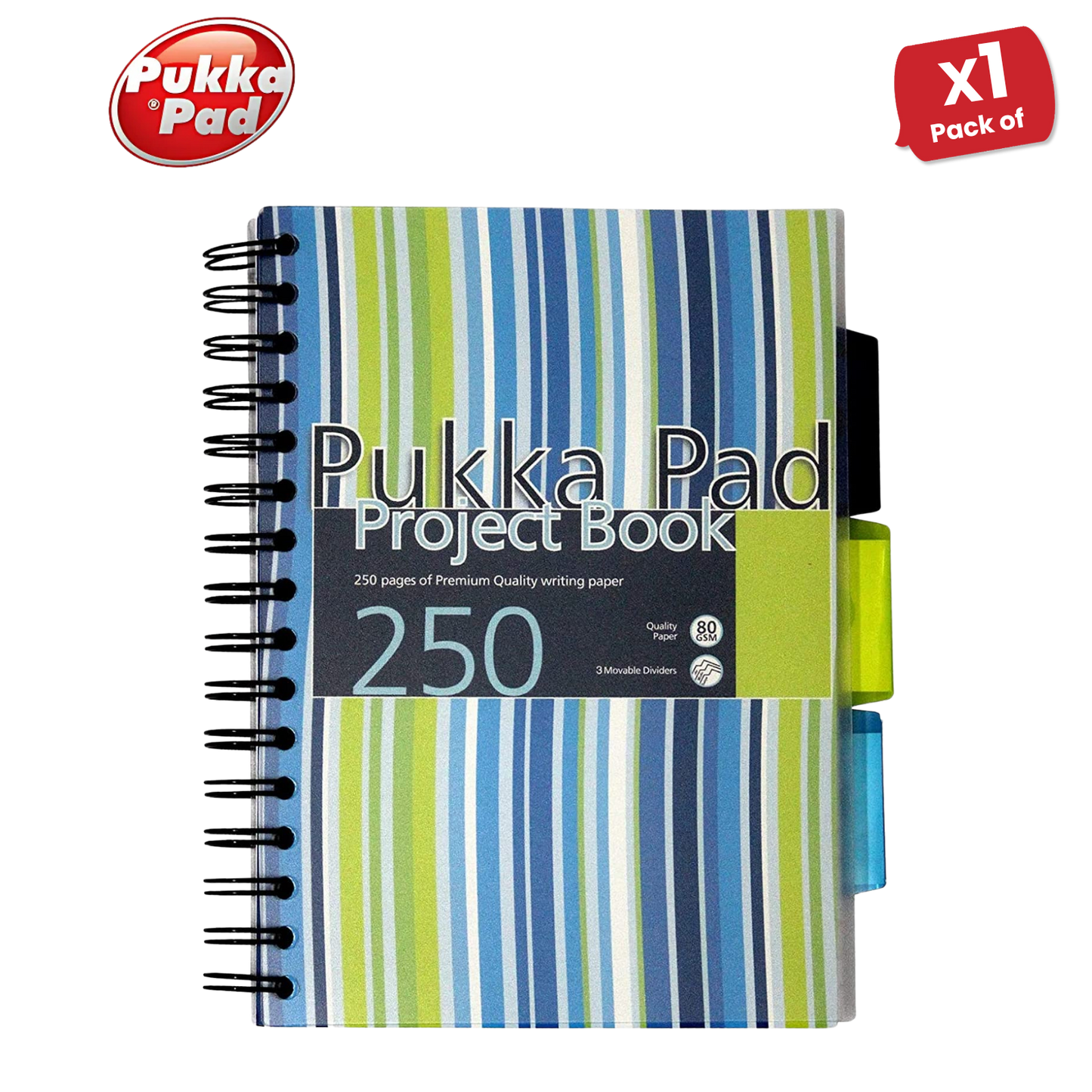 Pukka A5 Stripes Project Book, 250 Page, Lined, Single Notebook for Study & Work