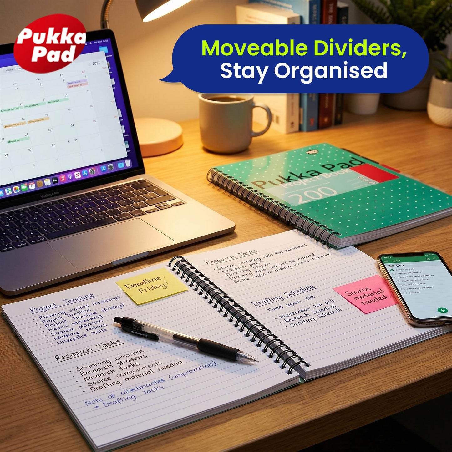 Pukka Pad B5 Project Book 200 Pages 80GSM, 4 Dividers, Metallic Green, Pack of 3