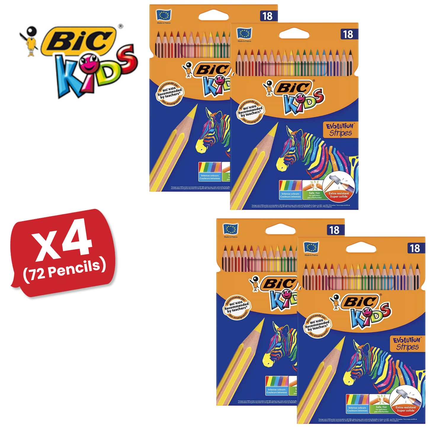 BIC Kids Evolution Stripes Colouring Pencils Assorted - Pack of 18