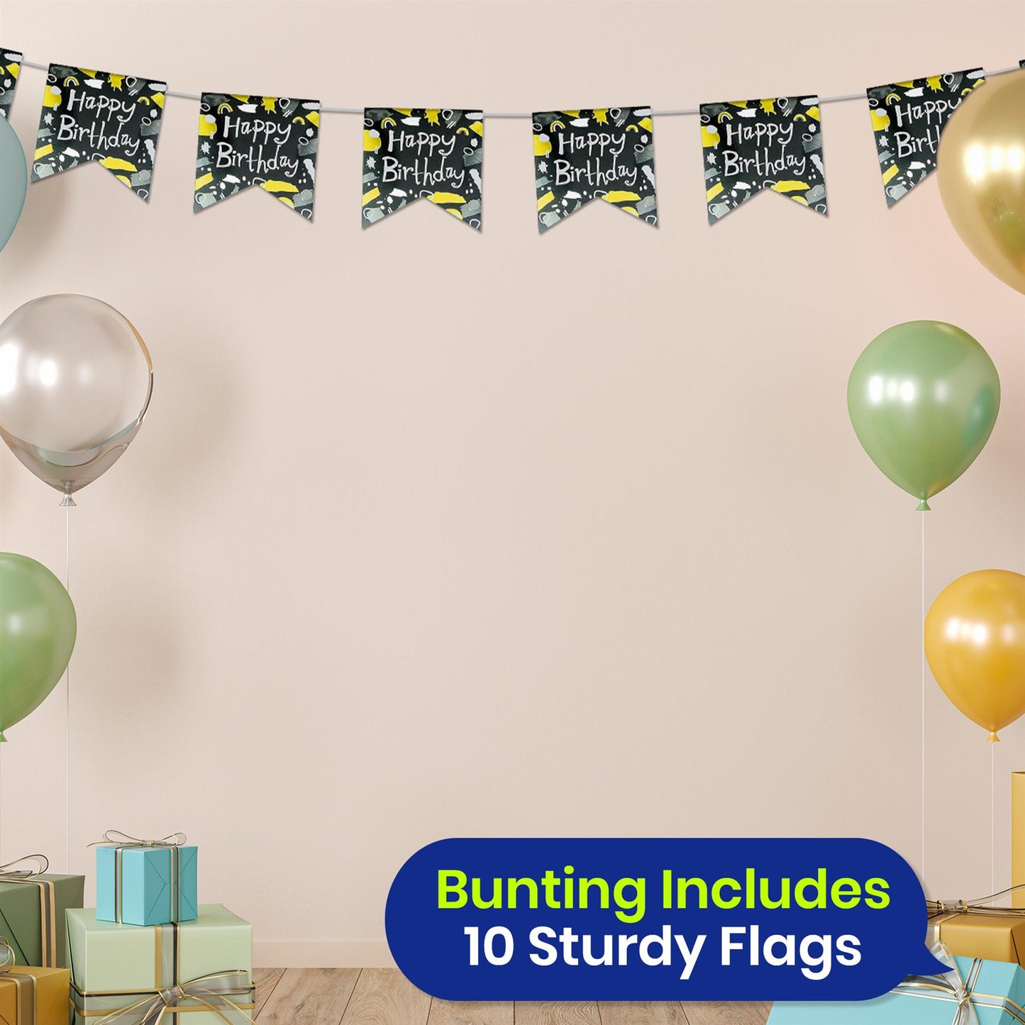 Balloon Garland Kit with Banner and Bunting for Bright Birthday Party Decor
