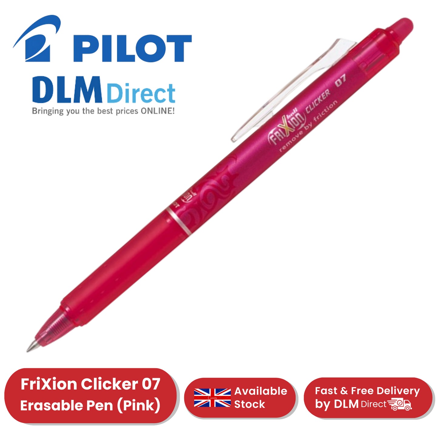 Pilot FriXion Clicker Erasable Gel Rollerball Multiple Pens 0.7mm Tip - Pink