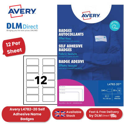 Avery L4782-20 Self Adhesive Name Badges, 240 Per Pack 75 x 40 mm - 1 to 5