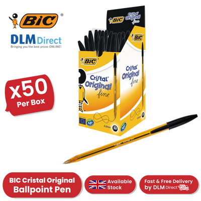 BIC CRISTAL FINE BALL POINT PEN BLACK - PACK OF 50 - 1 to 5 Packs