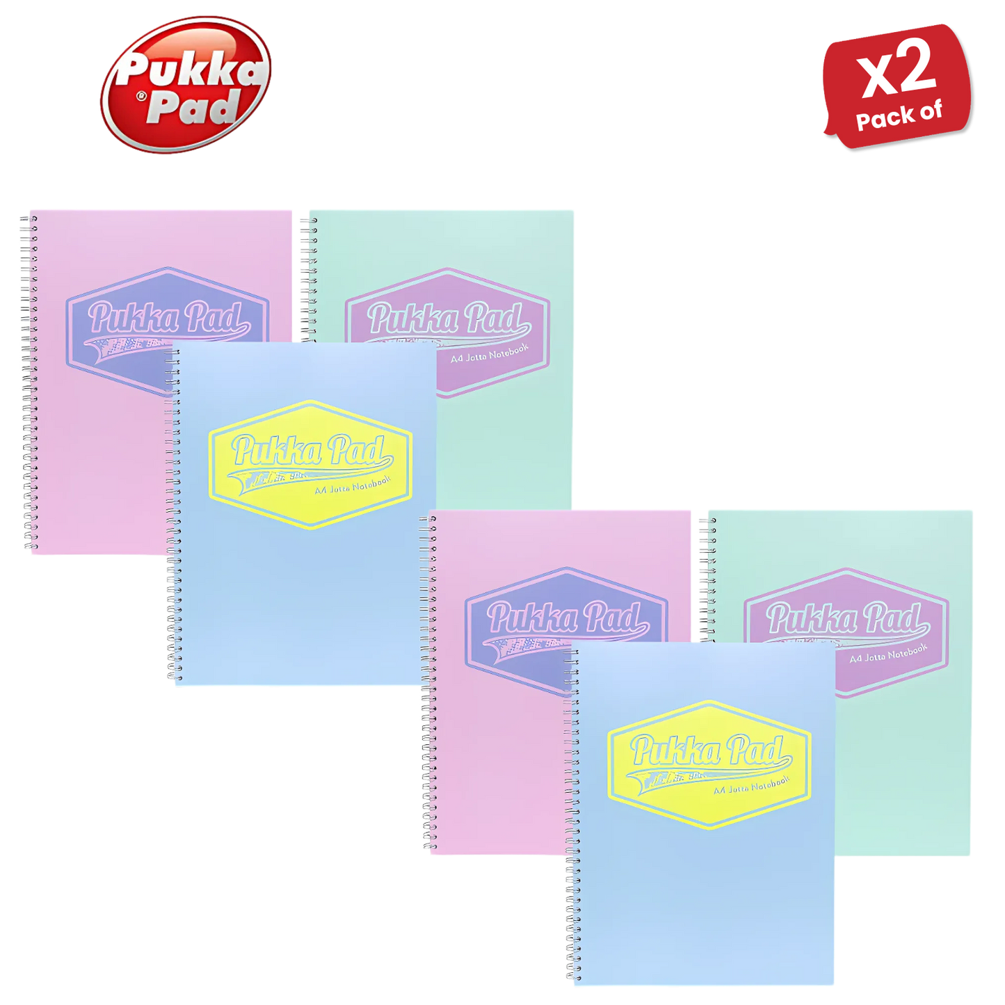 Pukka Pad Pastel Jotta Pad A4, Lined Notebook for School, Work & Notes Pack of 3