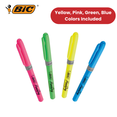 BIC Briteliner Grip Highlighters - Yellow/Blue/Green/Pink (Pack of 4)