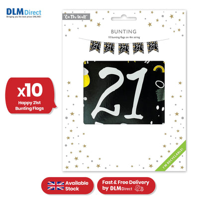 Happy 21st Birthday Black and White Bunting Hanging Party Decoration