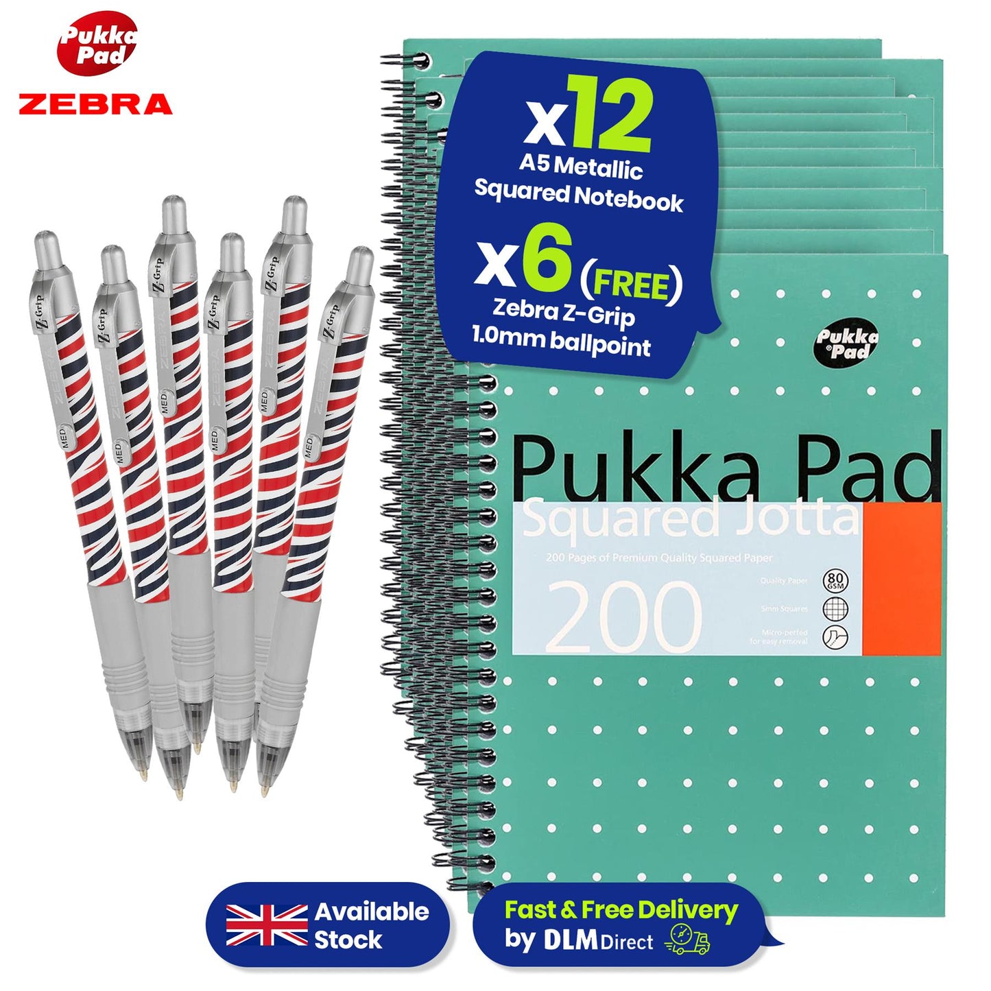 Pukka Pad A5 Squared Jotta Book, 200 Pages Wirebound Grid, Perforated