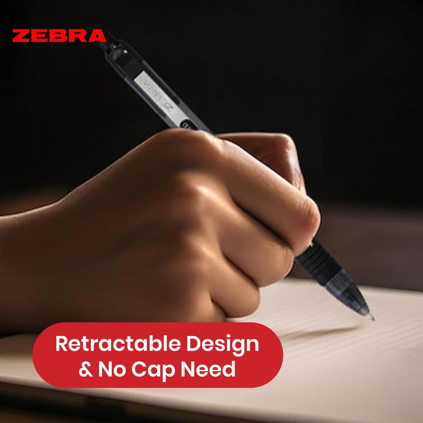 Zebra Smooth  Ballpoint Pen Black Z Grip Retractable Pen 1.0mm Medium Point Biro for School Office (Pack of 50)