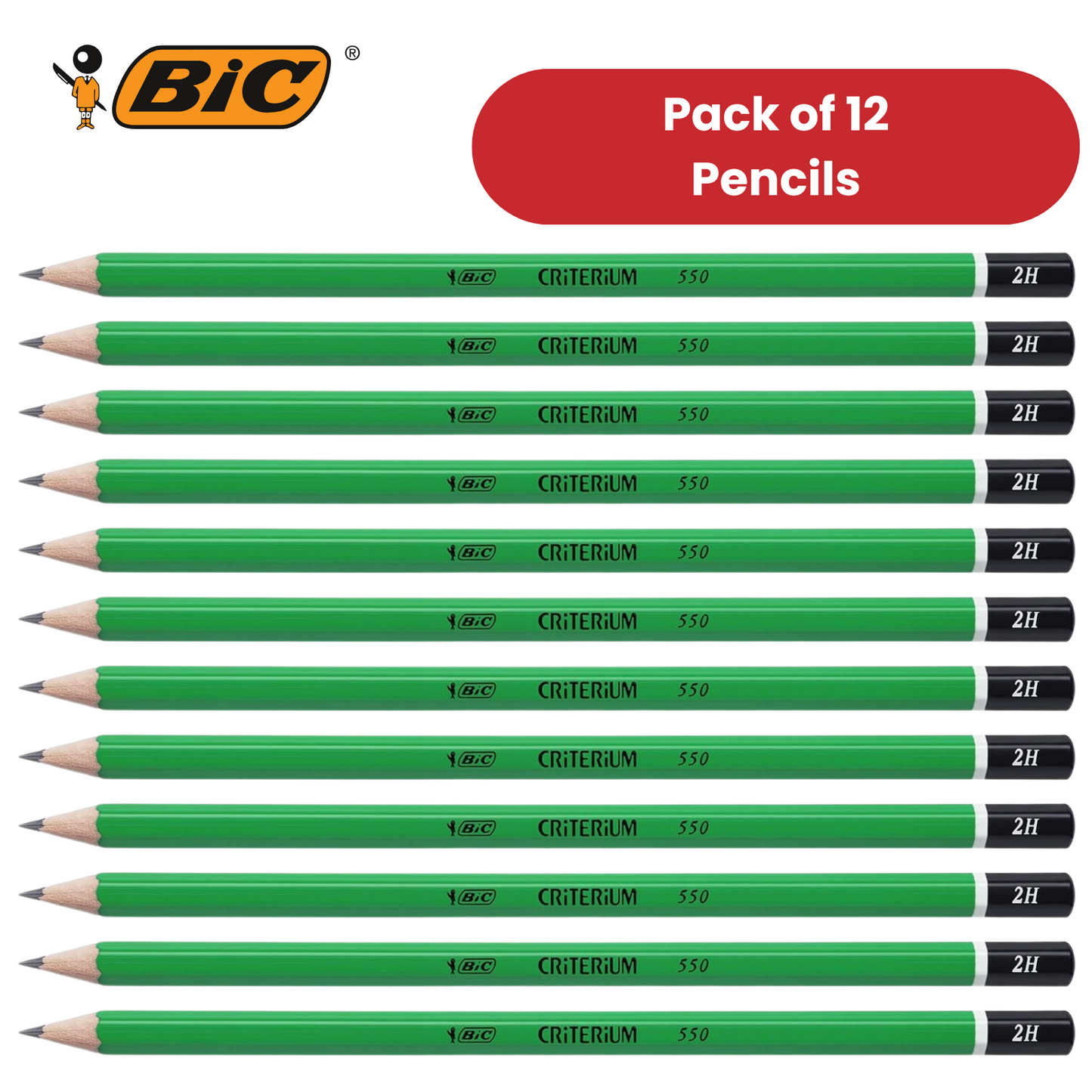 BIC Criterium 550 2H Hexagonal Pencils (Box of 12), black - Pack of 1 to 5