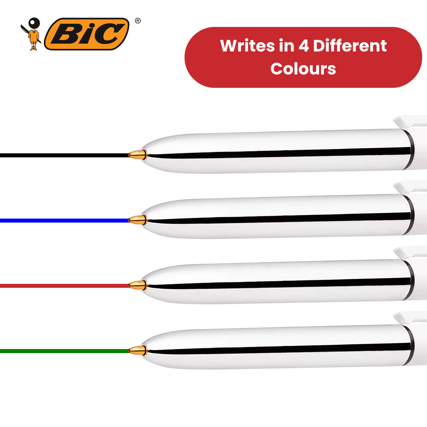 Bic 4 Colour Pack of 3 - 1 Shine Blue + 1 Shine Silver + 1 Shine Pink