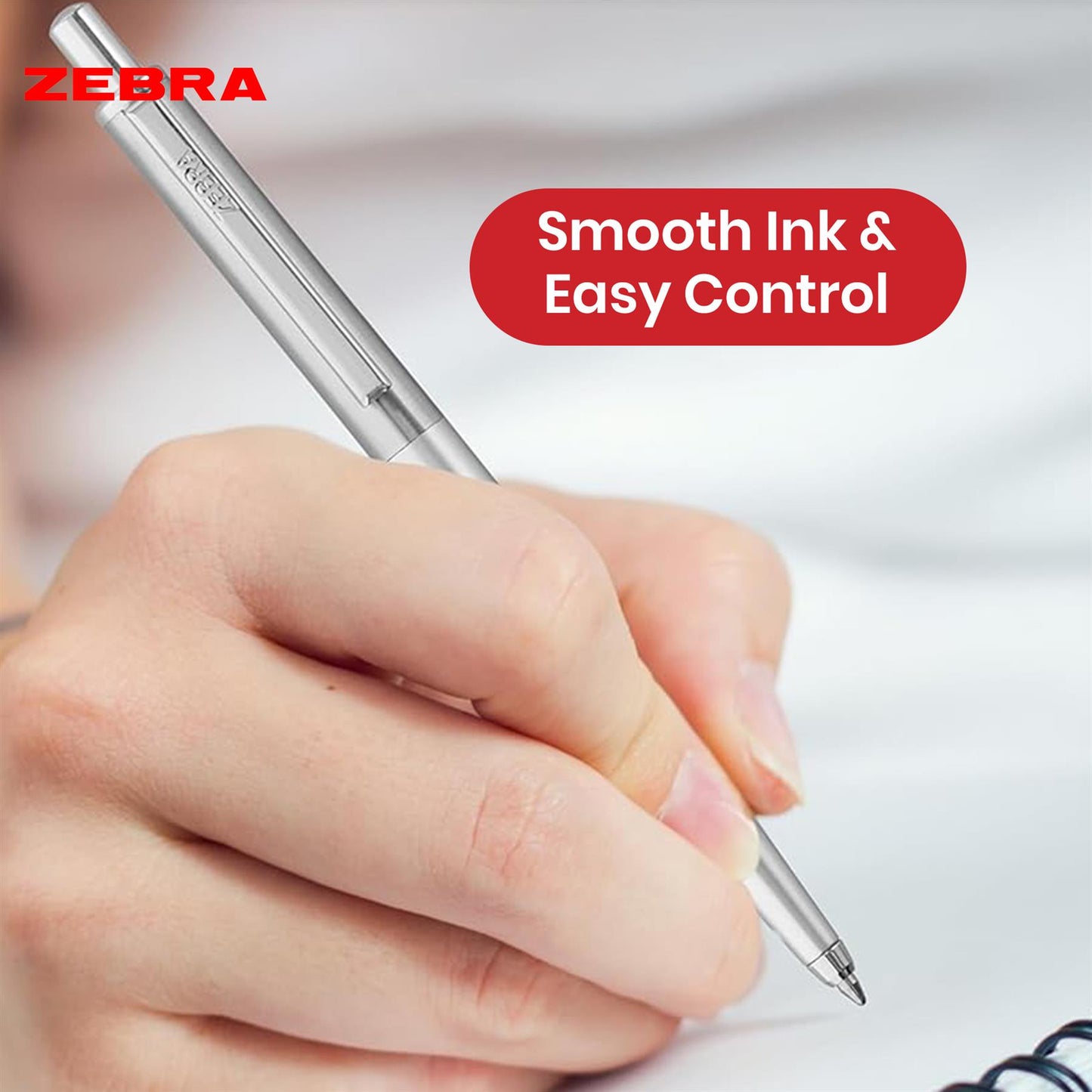 Zebra Ballpoint, Stainless Steel Retractable Pen Refillable Fine Point Biro for Presentation, Meeting & Assignments-Silver