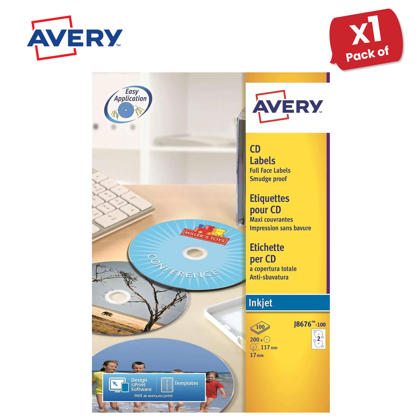 Avery J8676-100 Data Storage Labels, 200 Per Pack, 117 mm, Permanent - 1 to 5
