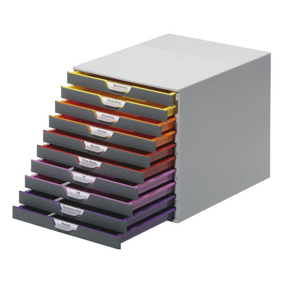 Durable VARICOLOR 10 Drawer Unit, Desktop Drawer Set with 10 Colour Coded Draws, Ideal for Storing Documents and Paper Work