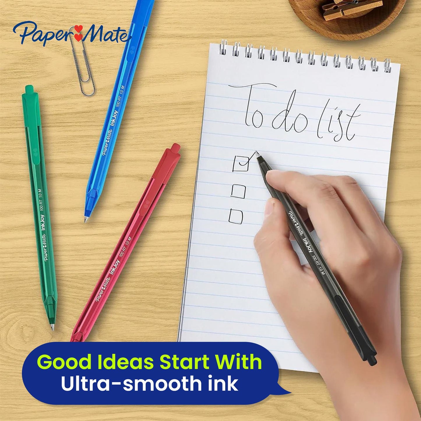 Paper Mate InkJoy Red Pen - 0.5mm Retractable Ballpoint Pen for Notes & Planners