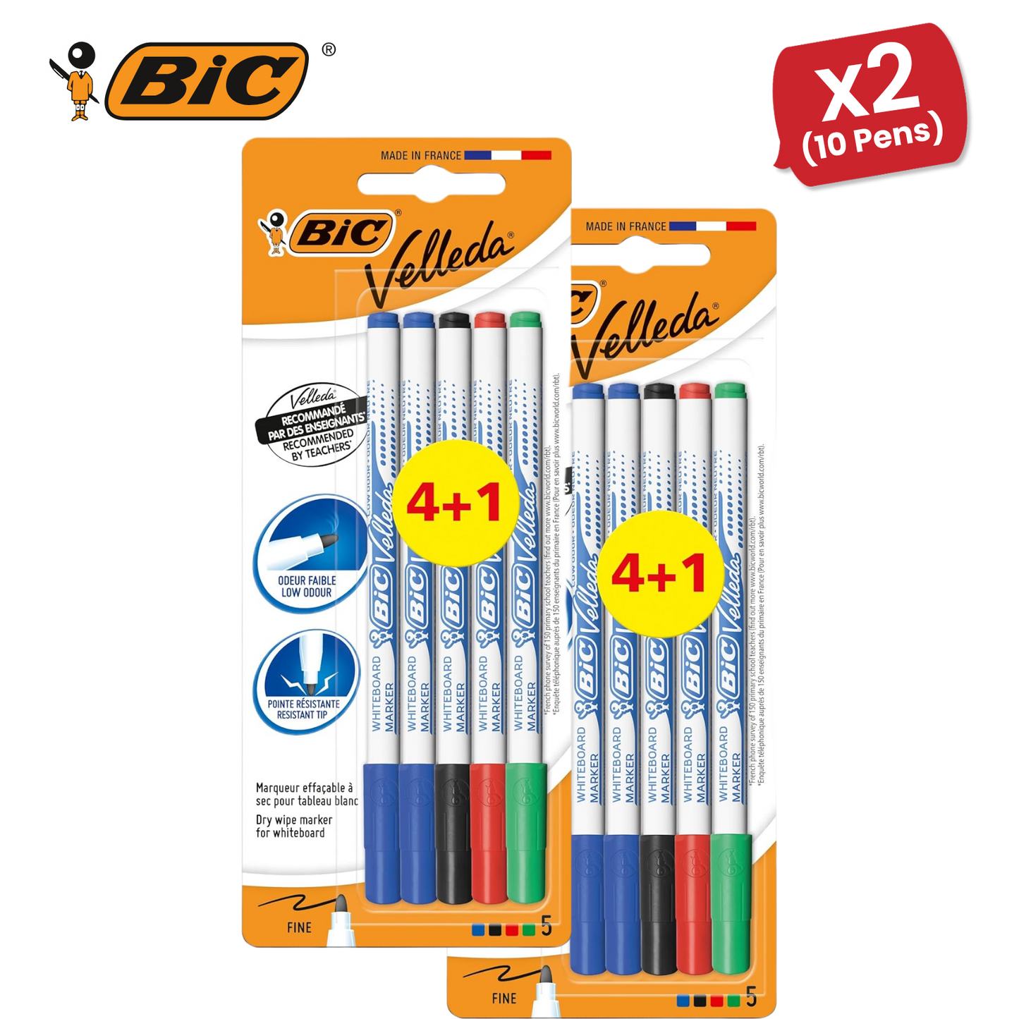 BIC Velleda 1721 Whiteboard Markers – 4+1 Pack, Assorted Colours, Smooth Writing