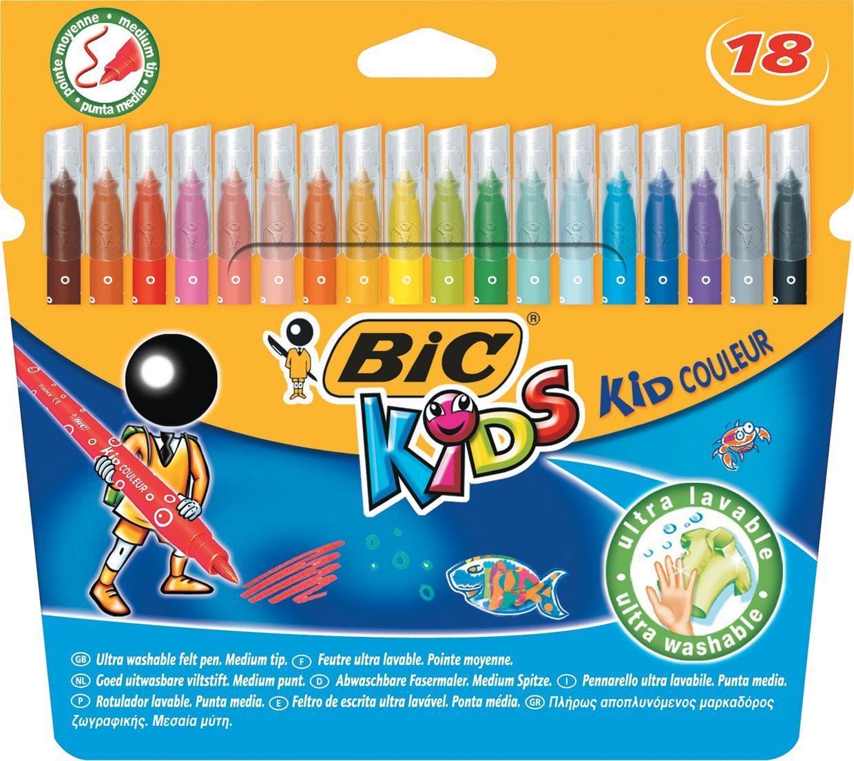 BIC Kids Kid Couleur Colouring Pens Assorted - Pack of 18 - 1 to 5 Packs