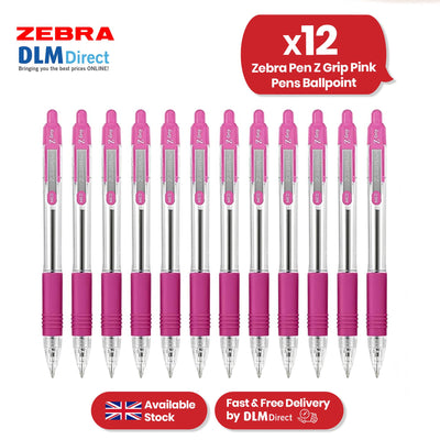 Zebra Smooth Ballpoint Pen Pink Z Grip Retractable Pen 1.0mm Medium Point Biro for School Office (Pack of 12)