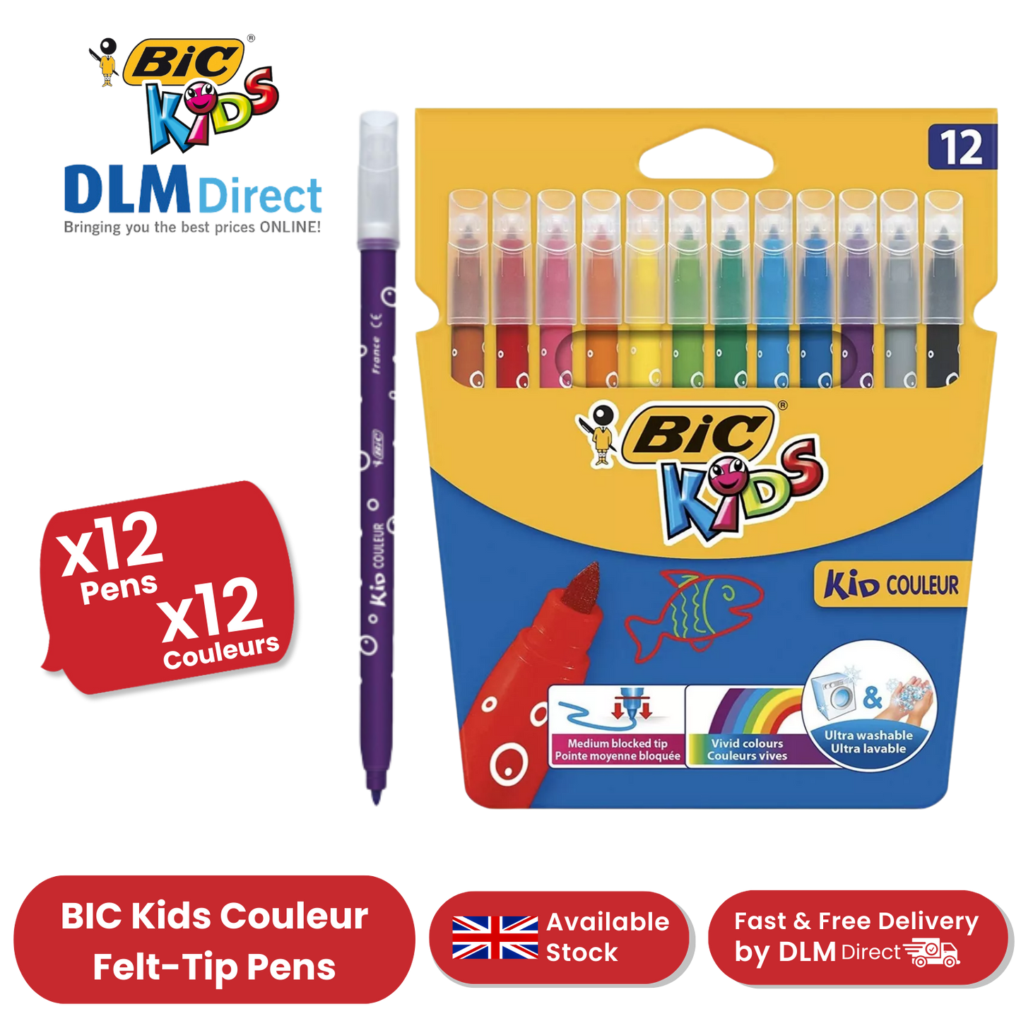 BIC Kids Kid Couleur Baby Colouring Pens Assorted - Pack of 12