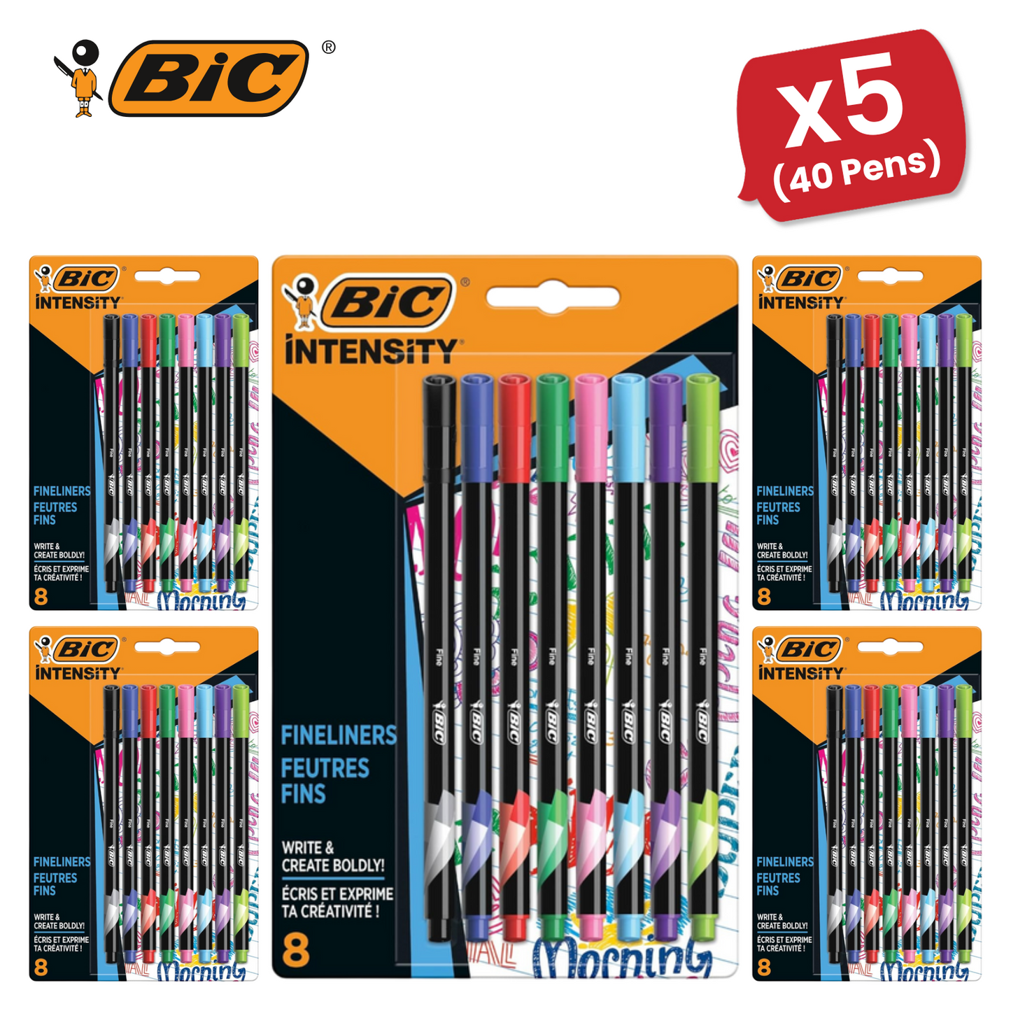 BIC Intensity Fine Felt Tip Pens Fine Point Assorted Colours - Pack of 8