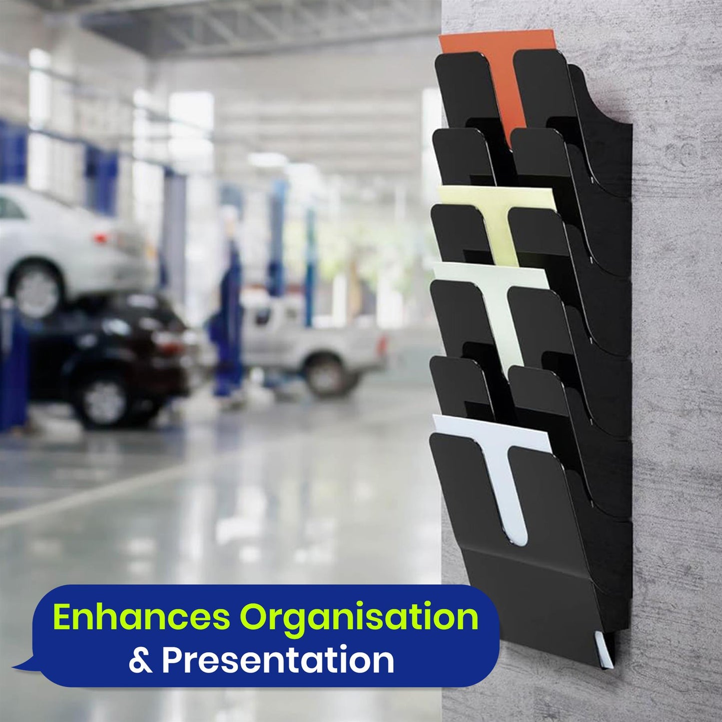 A4 Portrait Wall Mounted Document Holder with 6 Compartments for Flyers & Magazines