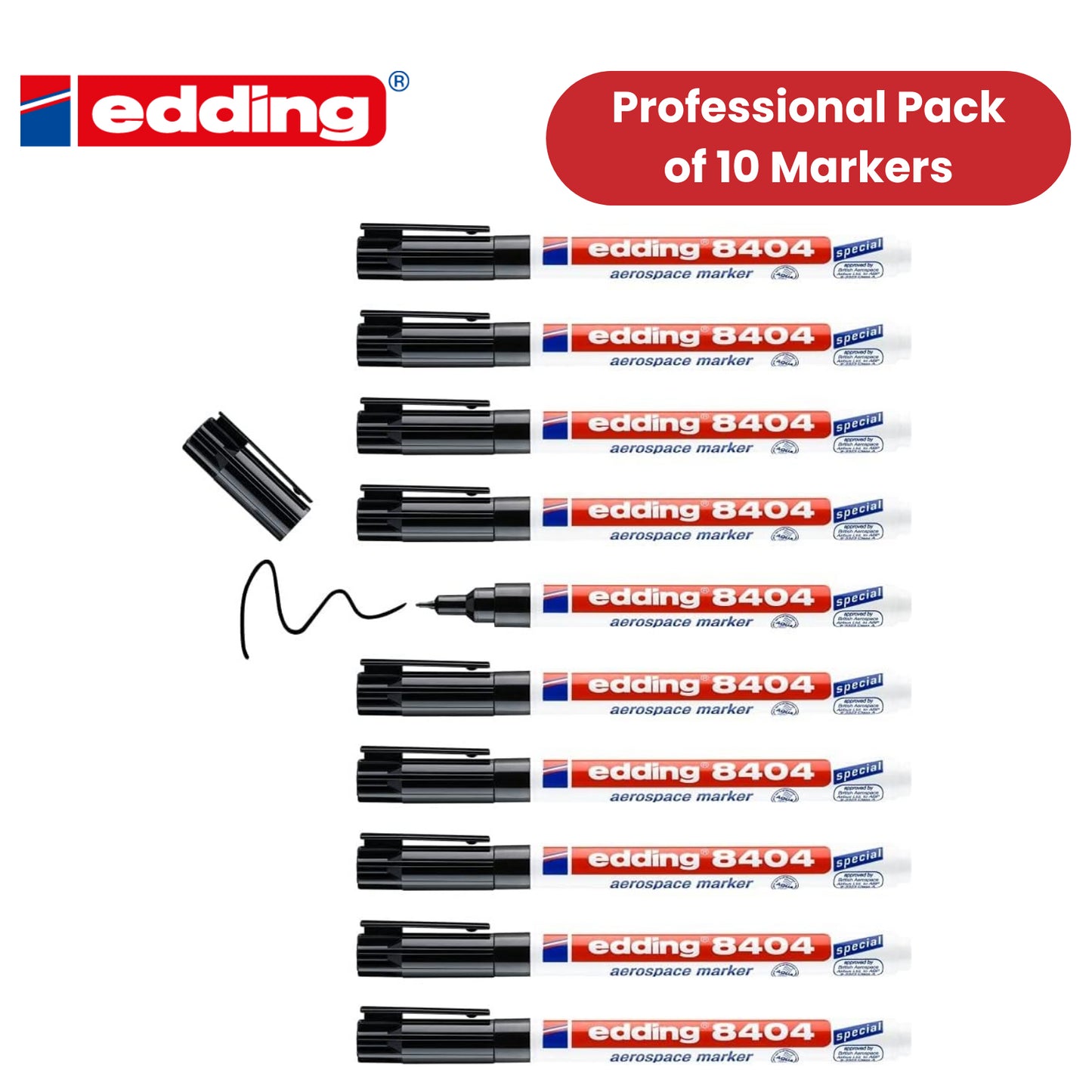 EDDING MARKER AEROSPACE BLACK 8404 bLACK Fine tip - Pack of 10