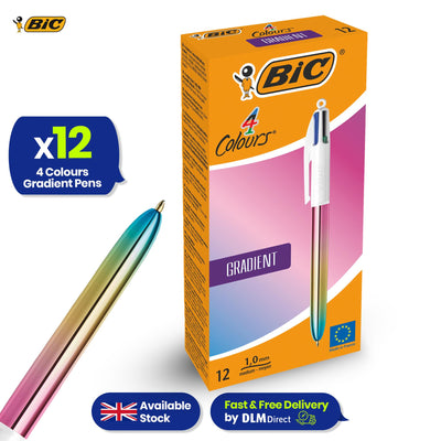 BIC 4-Colour Gradient Pens Pack of 12 Retractable Medium Point for Office School Home
