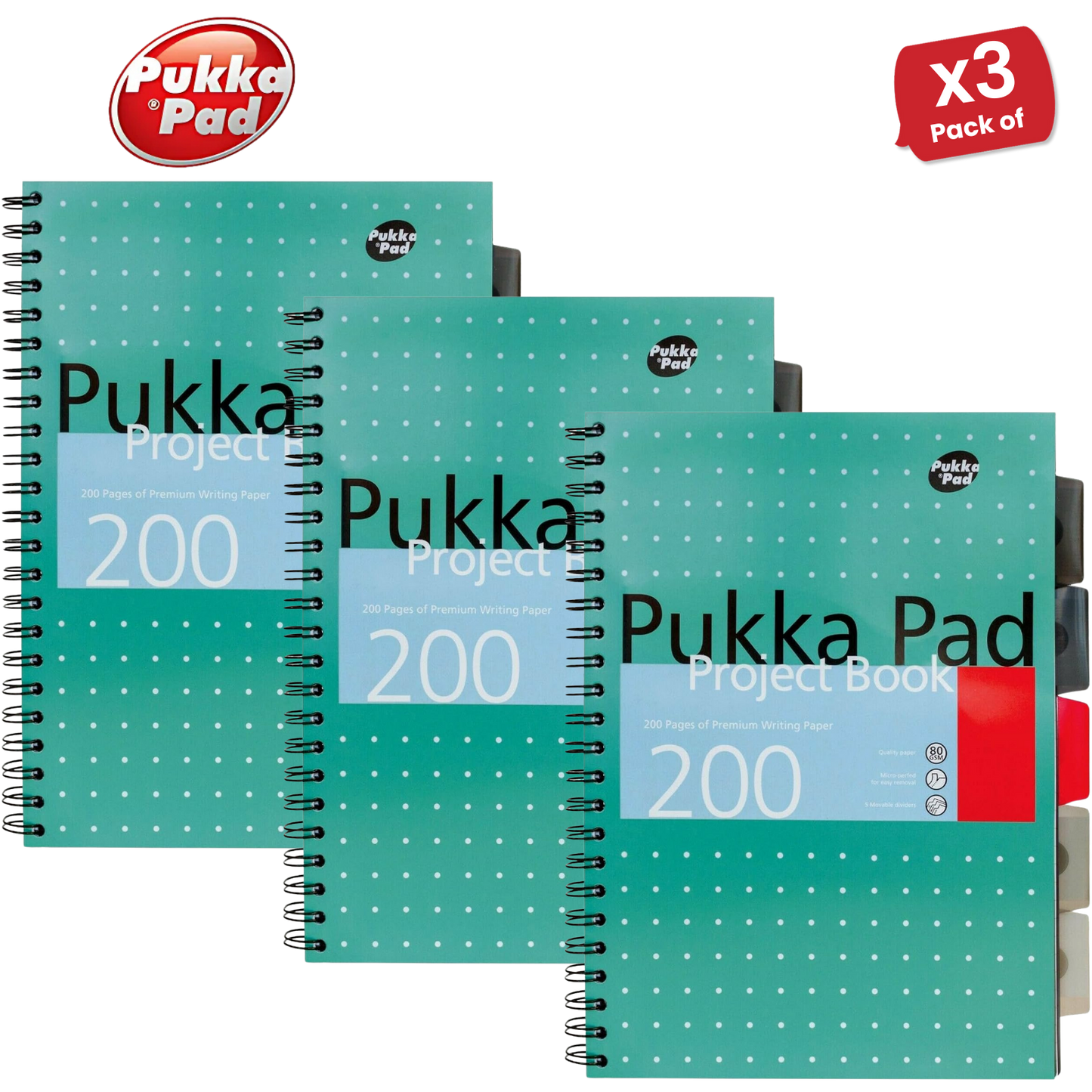 Pukka Pad White B5 Project Book 200 Pages Wirebound Project Book, Ruled/Margin