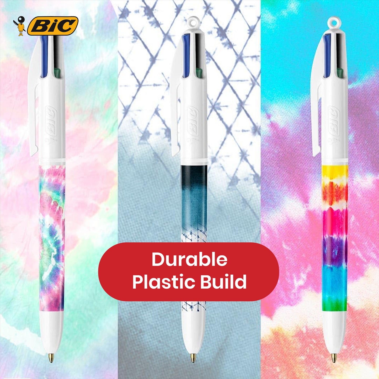 BIC 4 Colour Tie Dye Ballpoint Pens - Retractable Coloured Ballpoint Pens for Projects
