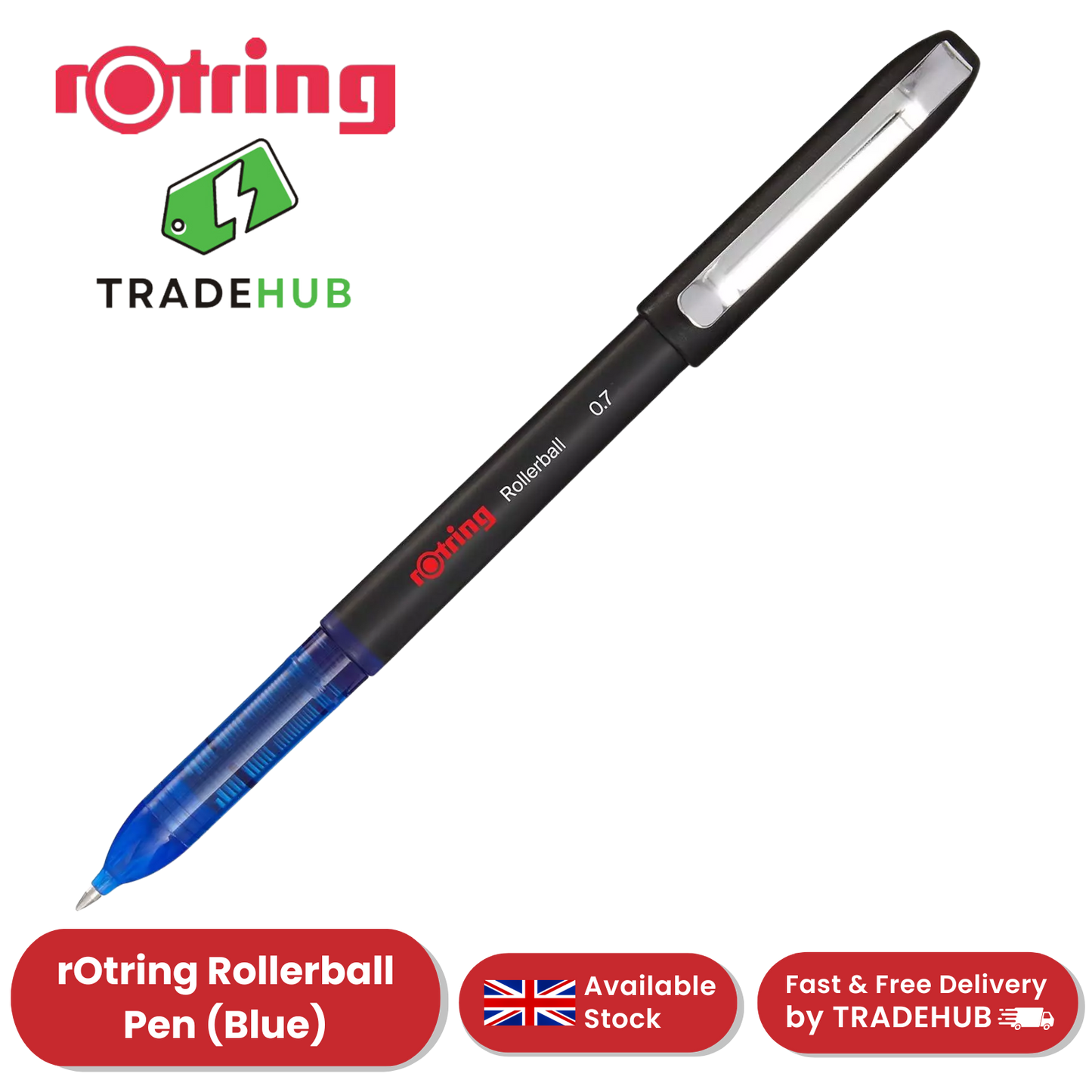 rOtring Rollerball Pen Fine Point 0.7mm - Blue Ink, Smooth & Precise Writing