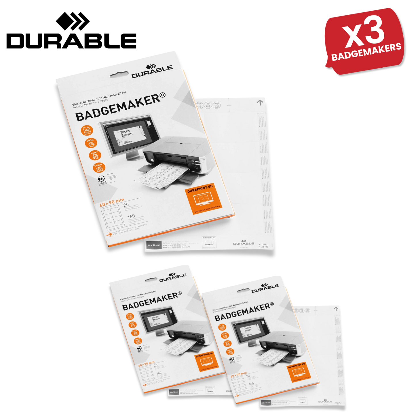 Durable BADGEMAKER Inserts 60 x 90 mm - Pack of 160 Inserts - White -  1 to 5