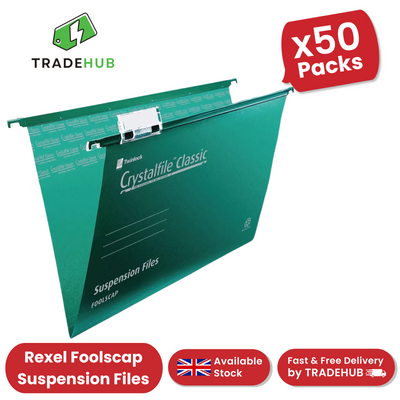 REXEL CRYSTALFILE GREEN FOOLSCAP SUSPENSION FILES V BASE - PACK OF 50 - 1 to 5